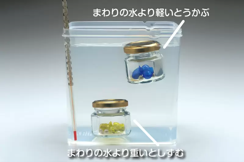 どうして、おもりが入ったびんがしずんだりういたりするの?