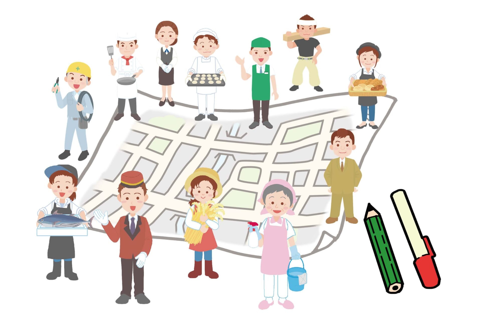 調べ学習 じぶんの住(す)む()街(まち)の「お仕事(しごと)マップ」をつくろう！
