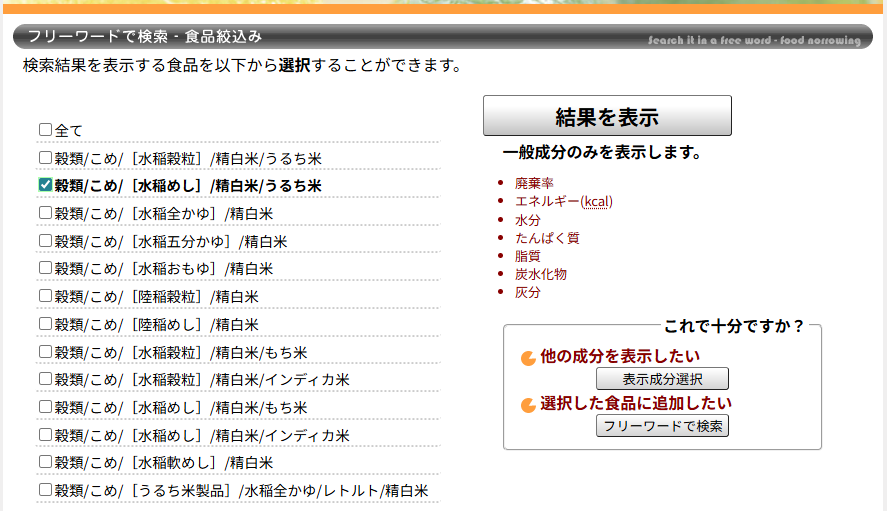 shokuhindatabase
