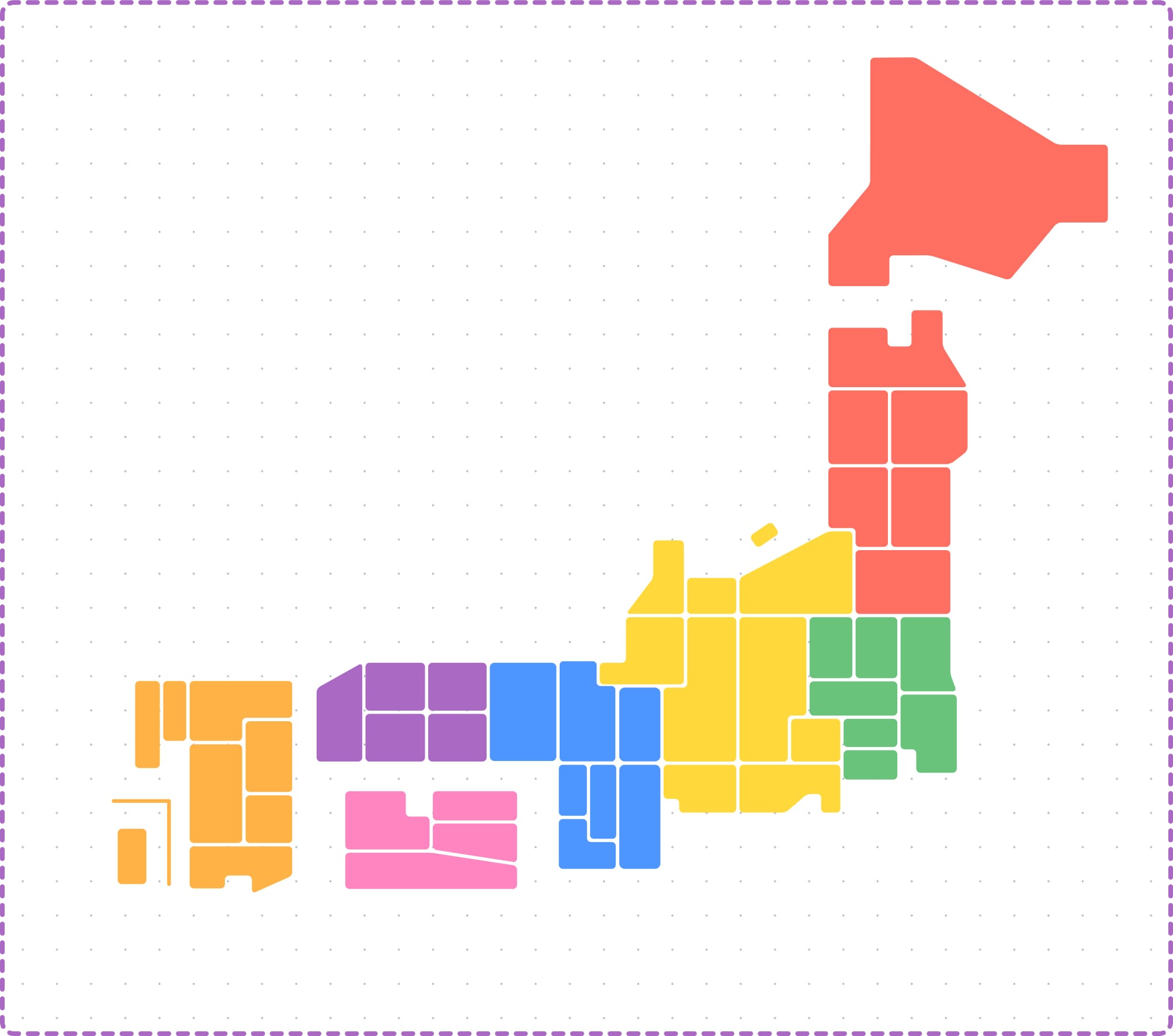 日本地図。地域を選ぶと、その地域の工場見学一覧に移動します