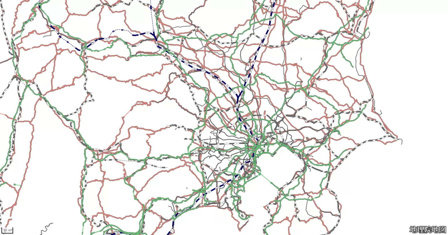 地理院地図Vectorで道路・鉄道を表示、出典:国土地理院ウェブサイト「地理院地図Vector」(https://maps.gsi.go.jp/vector/)