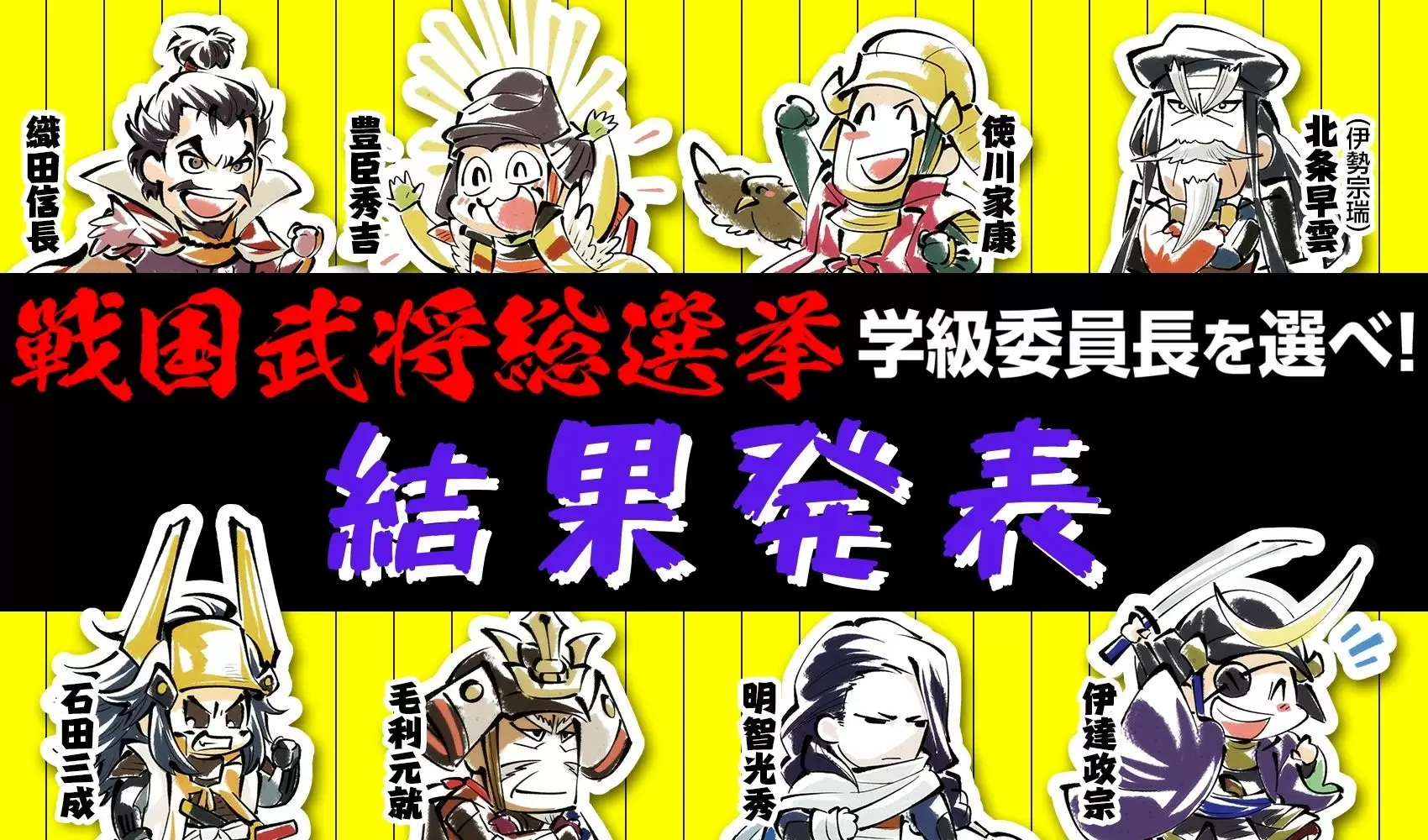 戦国武将総選挙の開票結果発表 学級委員長に当選したのは、あの武将