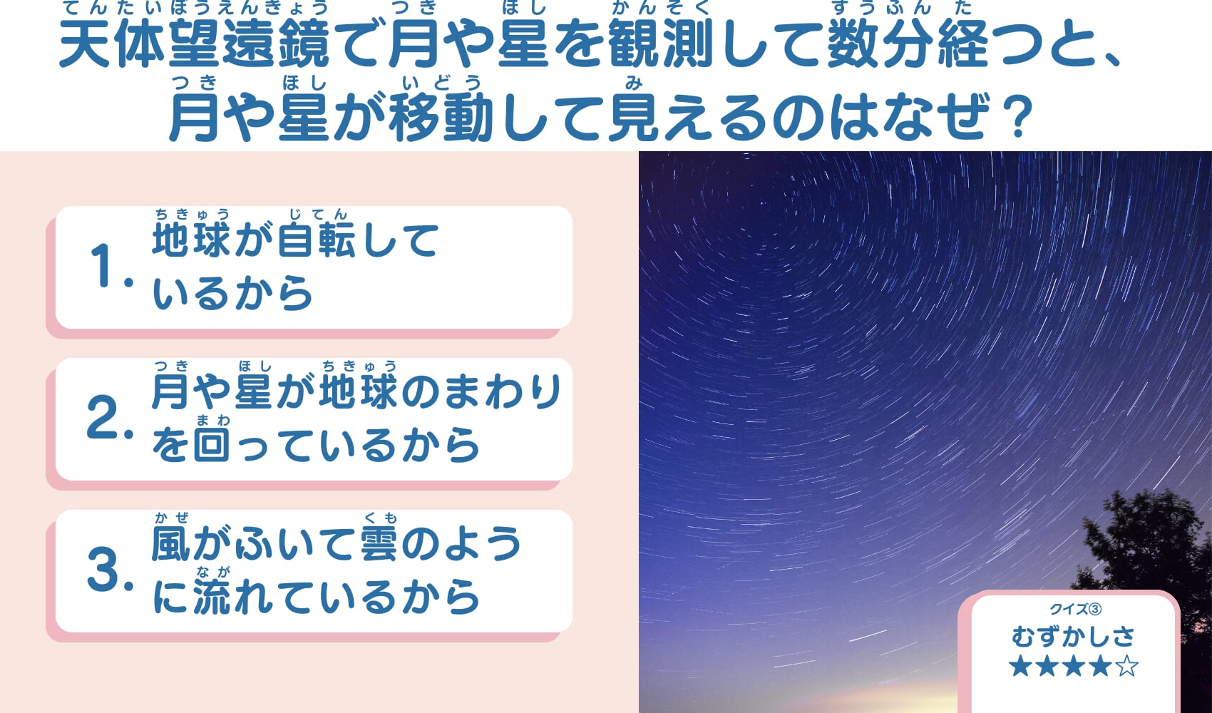 天体望遠鏡クイズ 月や星の動き