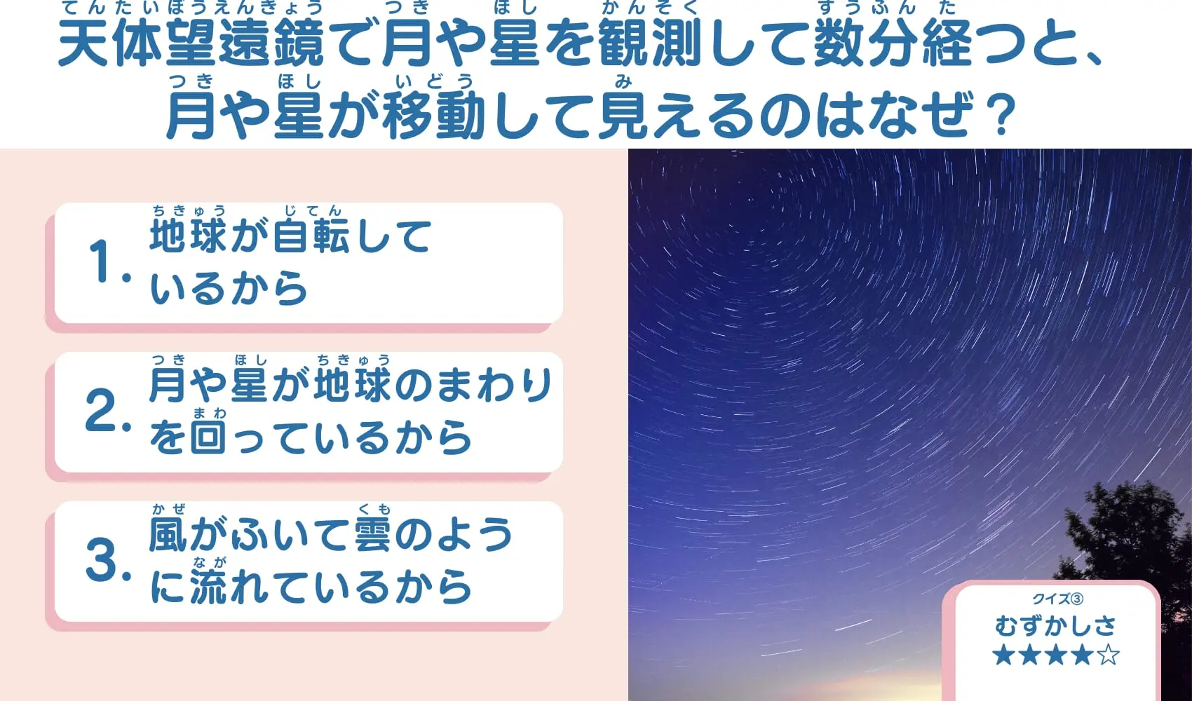 天体望遠鏡クイズ 月や星の動き