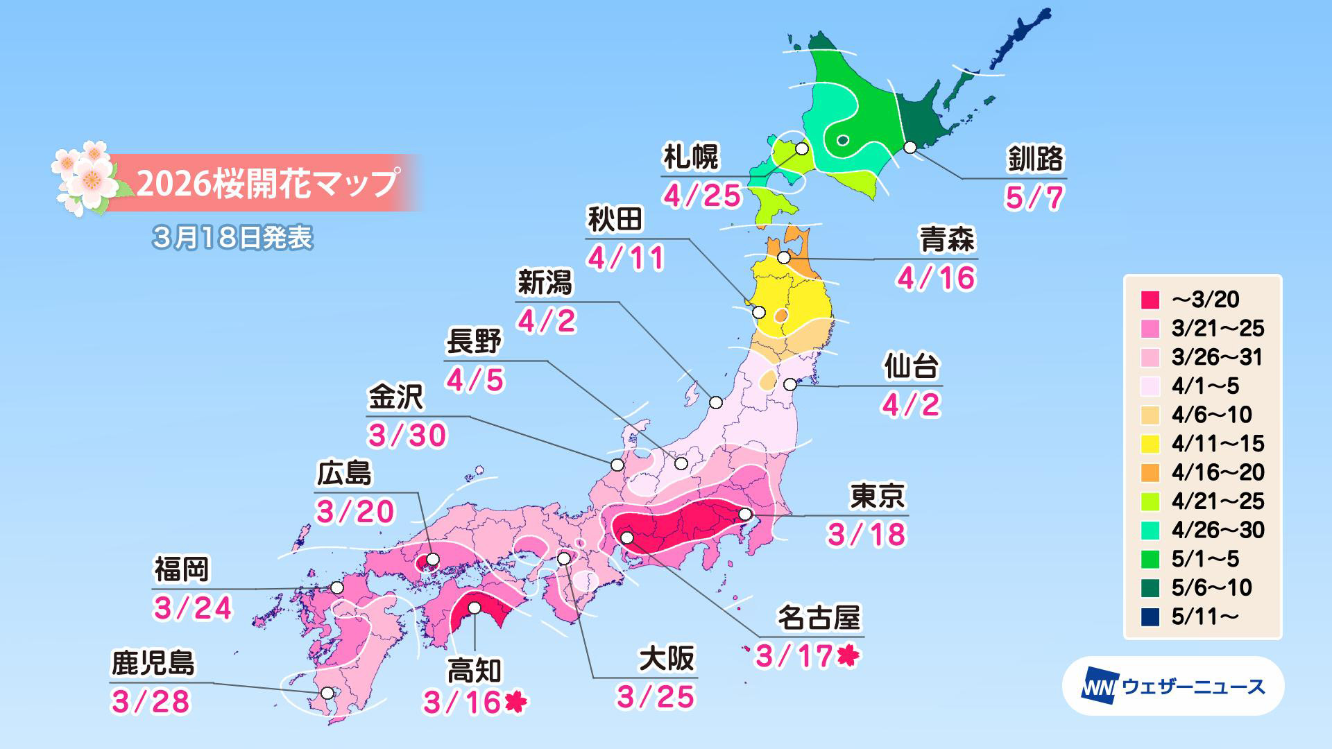 ウェザーニューズ桜開花予想2026