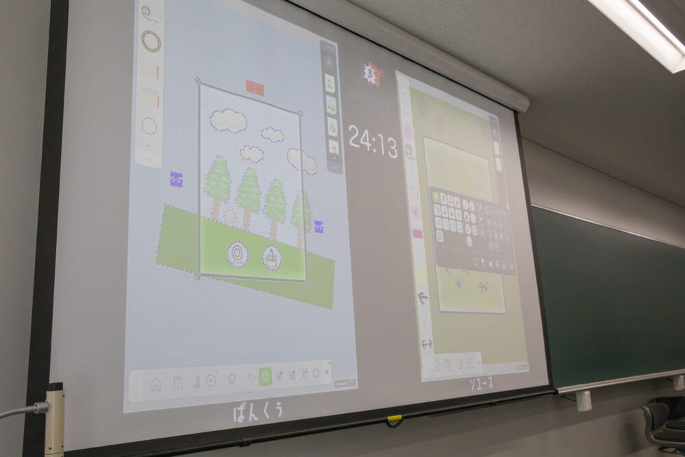 開始5分の両者選手のゲーム開発画面の様子