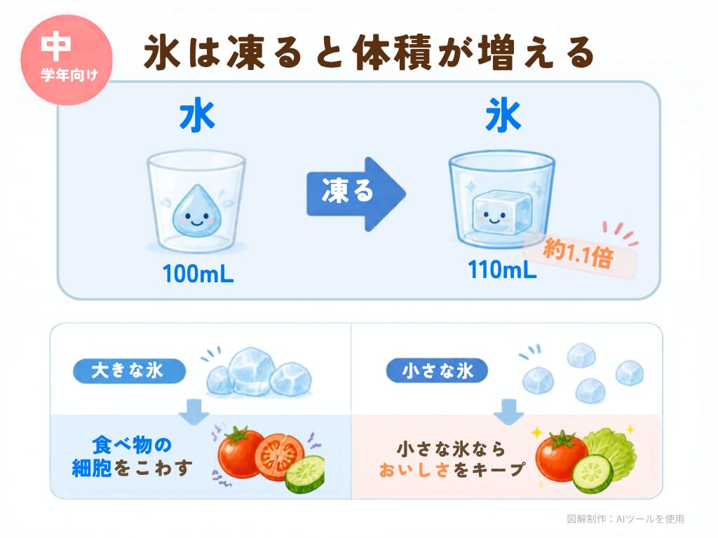 中学年向け氷の体積についての図解
